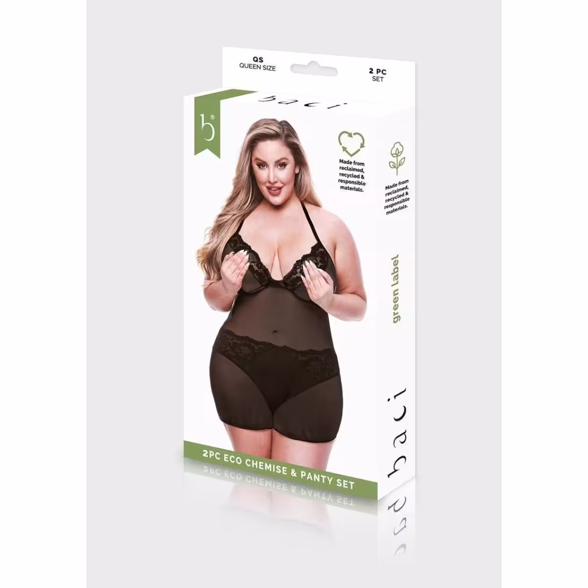 Baci 2 Piece Eco Chemise & Panty Set – Black Queen Size image 3