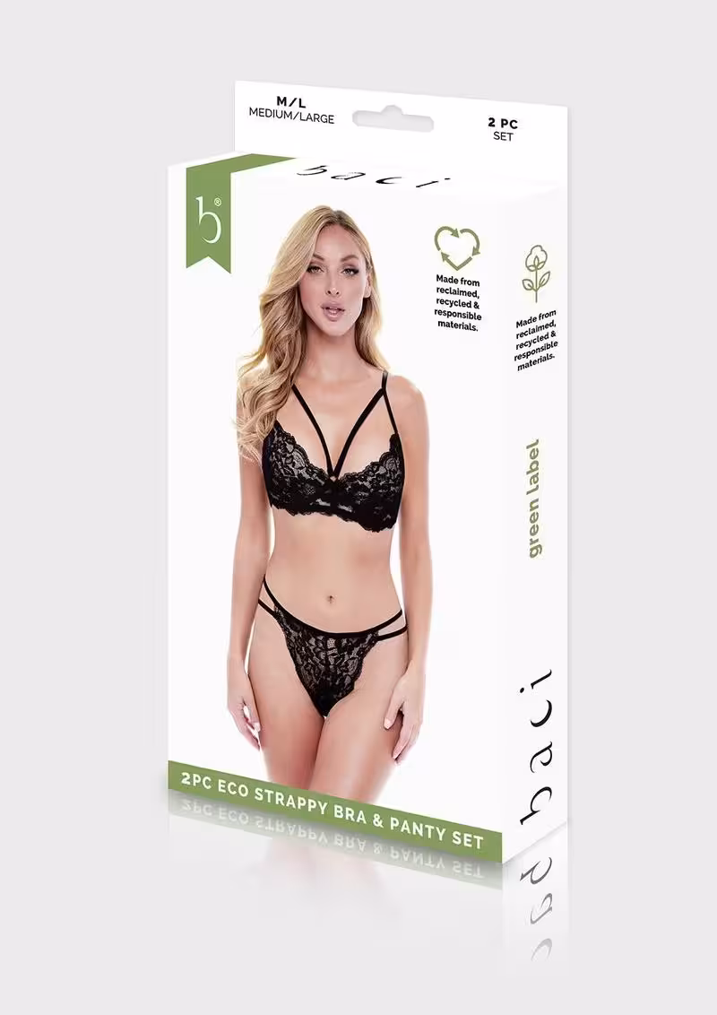 Baci 2 Piece Eco Strappy Bra & Panty Set – Black SM image 3