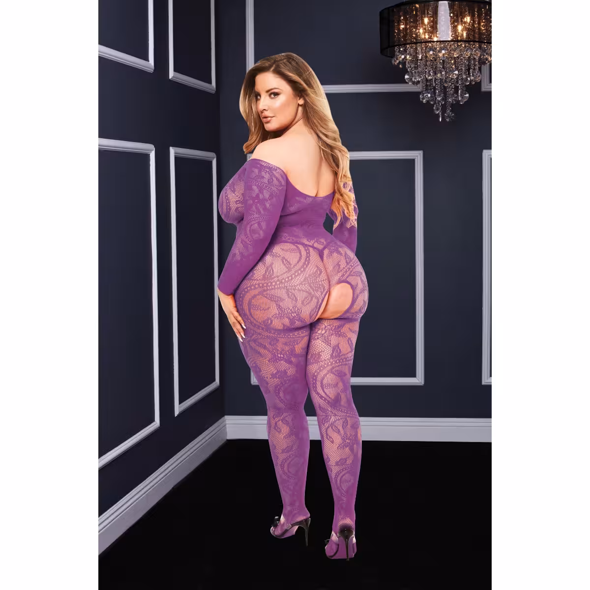 Baci Longsleeve Crotchless Bodystocking Purple QS image 2