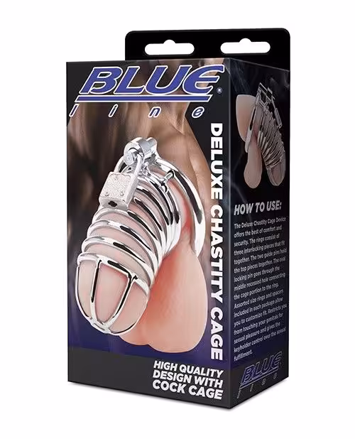 Blue Line Deluxe Chastity Cage Silver image 2