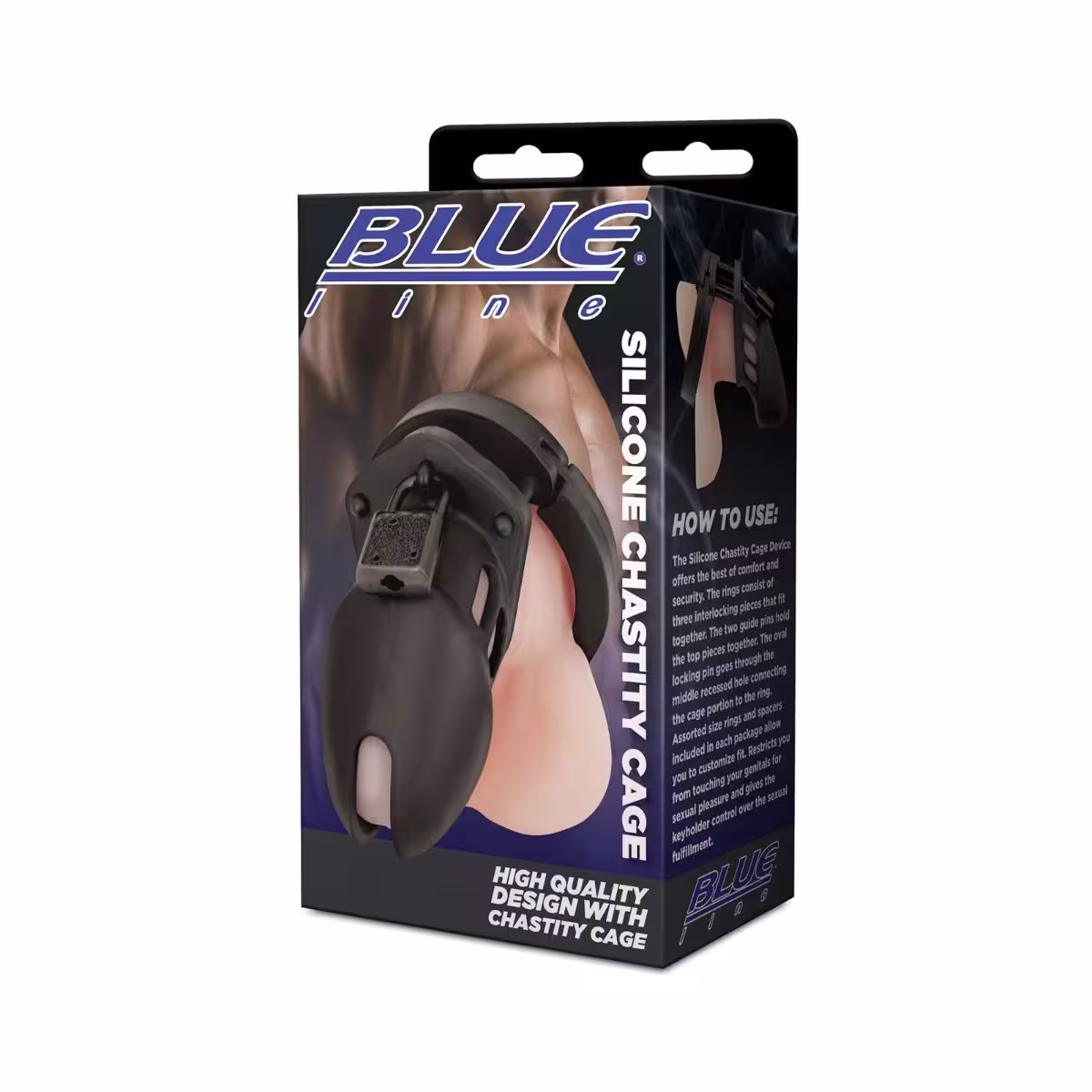 Blue Line Silicone Chastity Cock Cage Black image 2