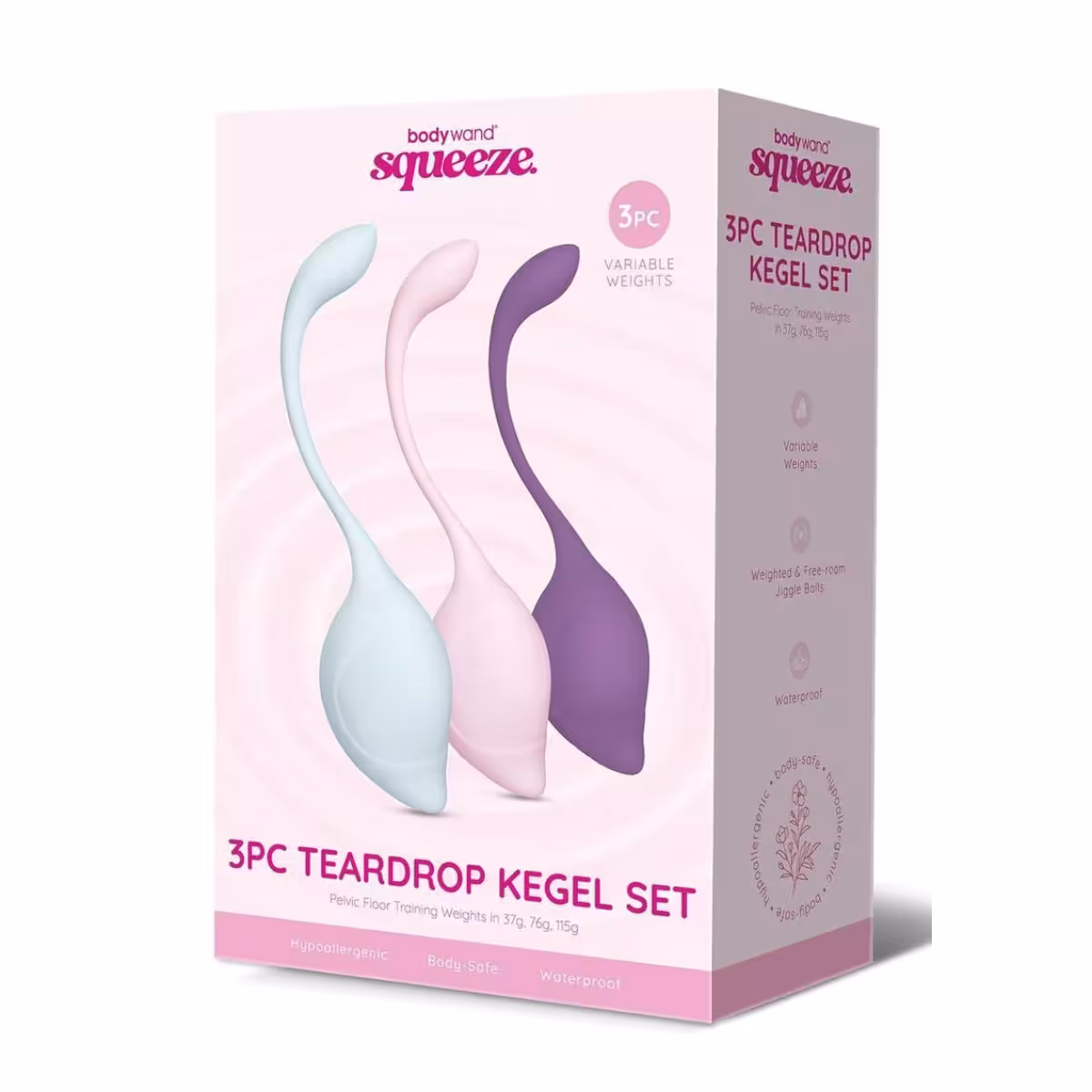 Bodywand Squeeze 3 Piece Teardrop Weighted Kegel Set Purple Pink Blue image 2