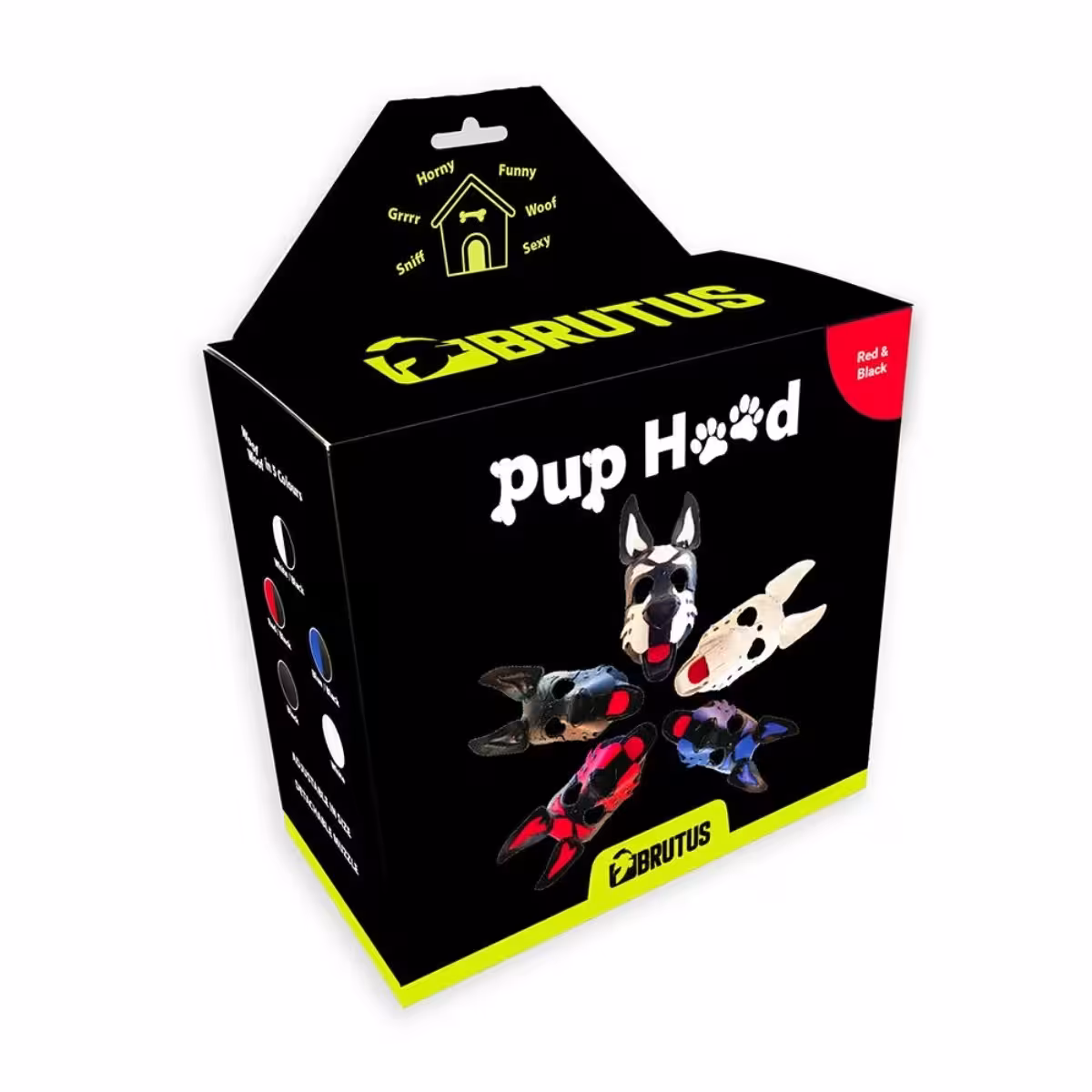 BRUTUS Vegan Pup Hood Black-Red – Playful Puppy Hood for Adults image 2
