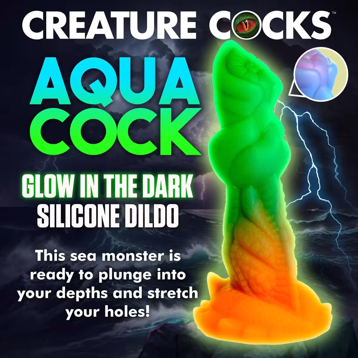 Creature Cocks Aqua Cock Glow In The Dark Silicone Dildo image 2