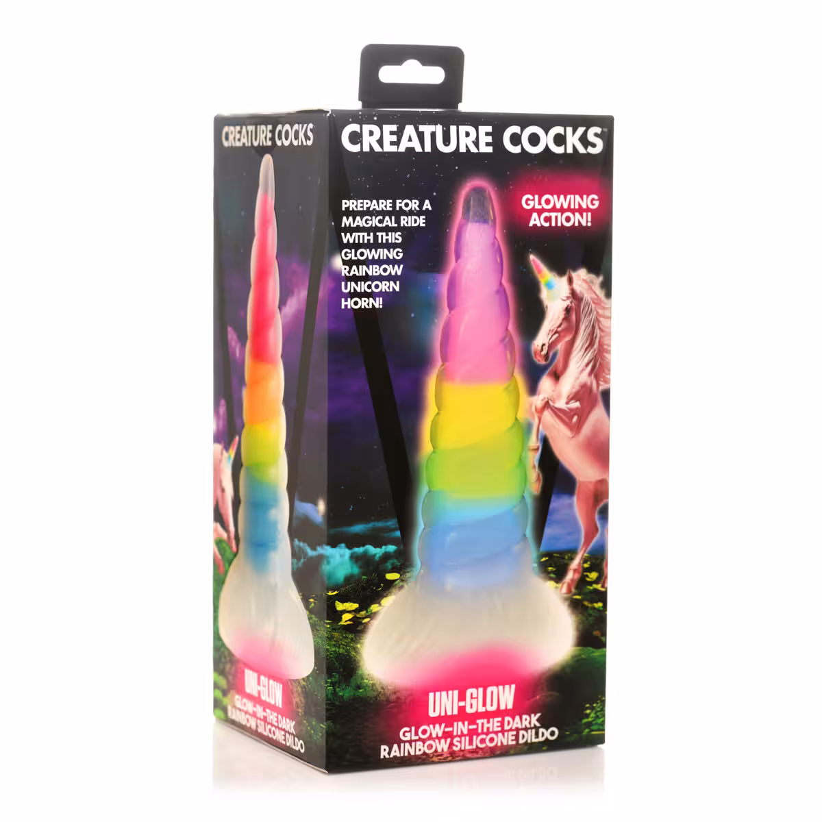 Uni-Glow Glow-in-the-Dark Rainbow Silicone Dildo image 2