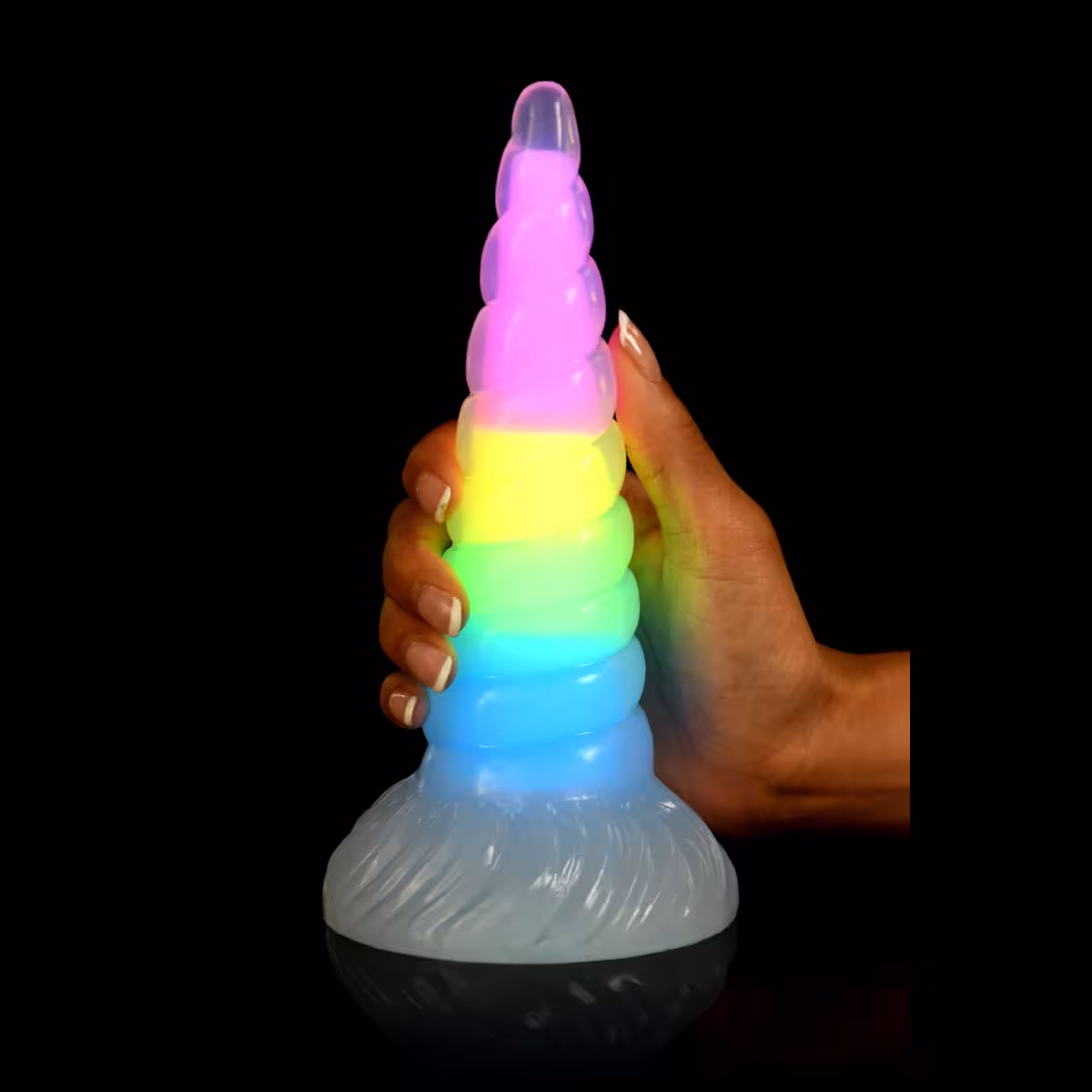 Uni-Glow Glow-in-the-Dark Rainbow Silicone Dildo image 3
