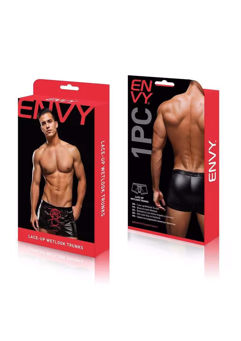 Envy Lace Up Wetlook Trunks Black Red LXL image 3