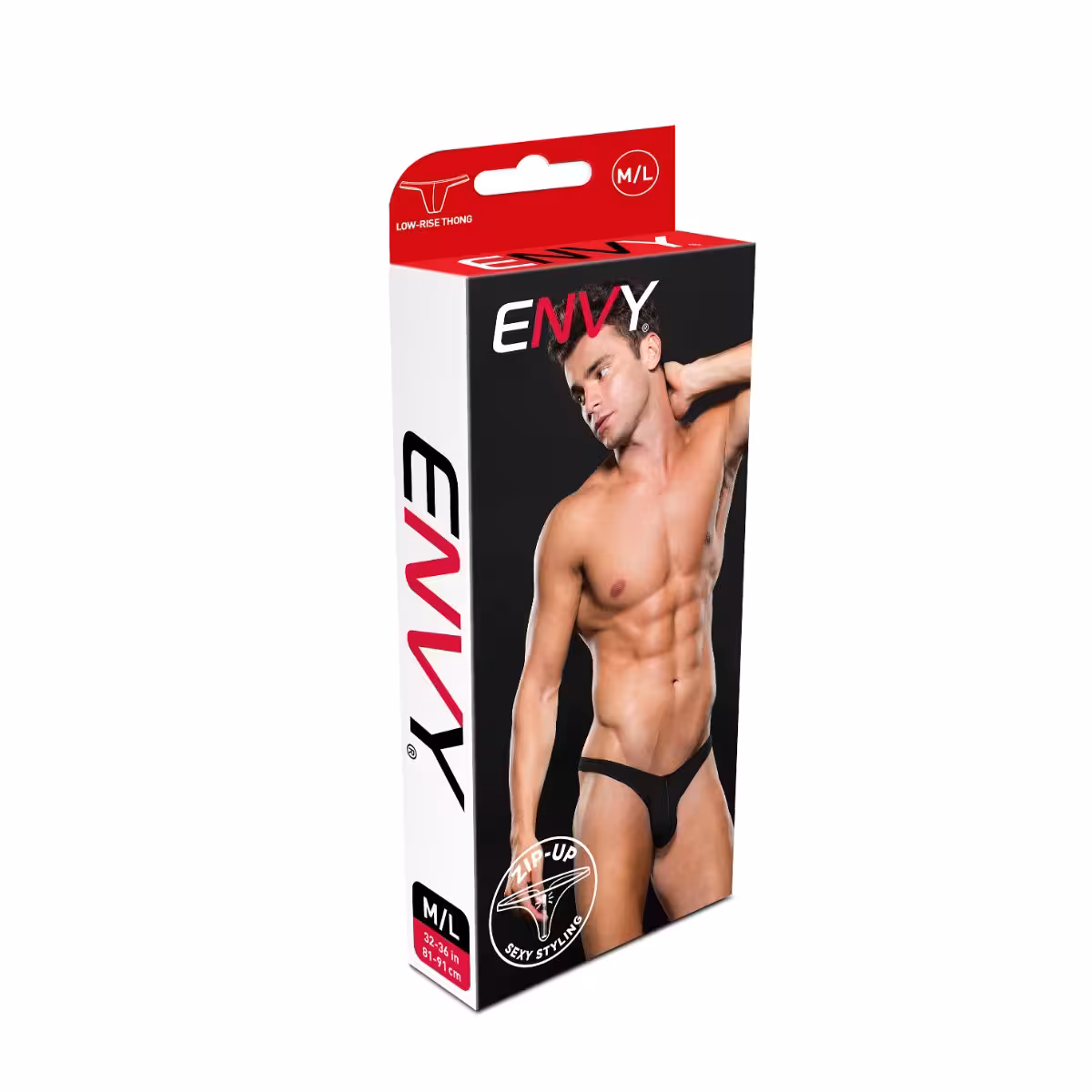Envy Microfiber Low Rise Zip Thong Black M/L image 3