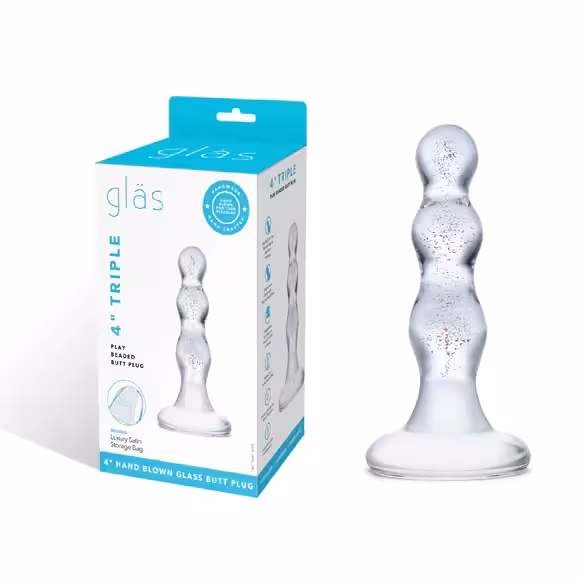 Glas 4inch Triple Play Beaded Butt Plug Clear image 2