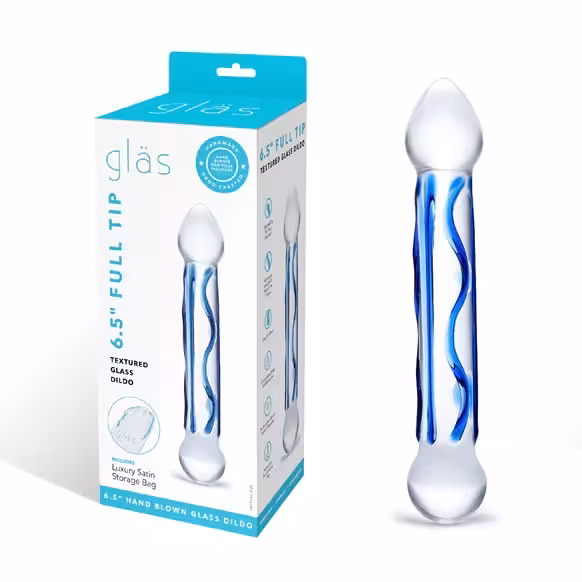 Glas 6.5inch Full Tip Textured Glass Dildo Blue image 2