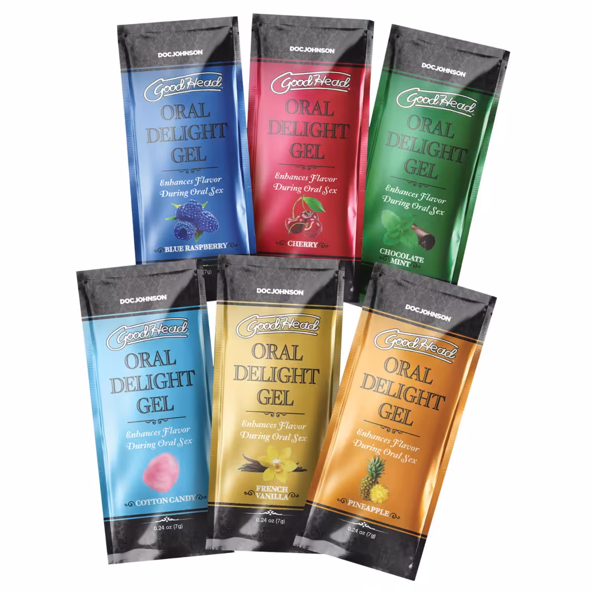 GoodHead Oral Delight Gel 6 Pack Blue Raspberry Cherry Chocolate Mint Cotton Candy French Vanilla Pineapple Oral Lubricant