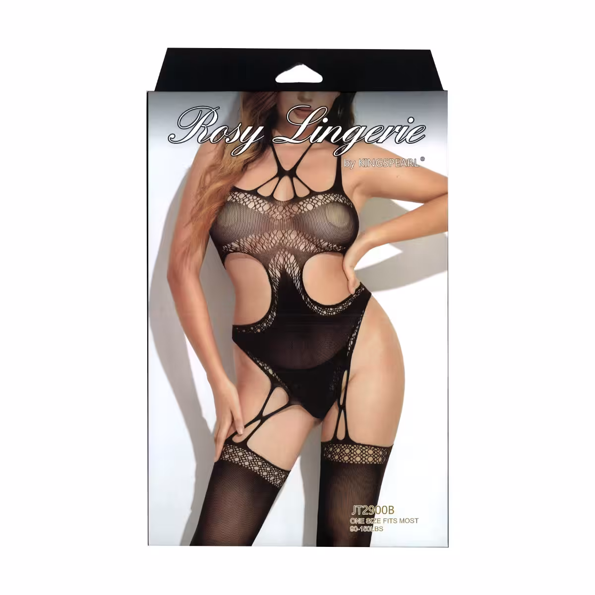 Kingspearl Rosy Lingerie Body Stocking With Cut Out Sides And Attached Stockings image 3