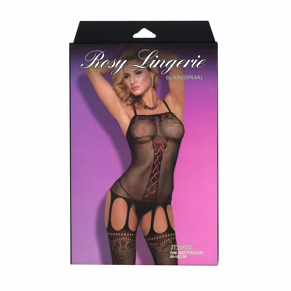 Kingspearl Rosy Lingerie Body Stocking with Front Lace Up Ribbon image 2