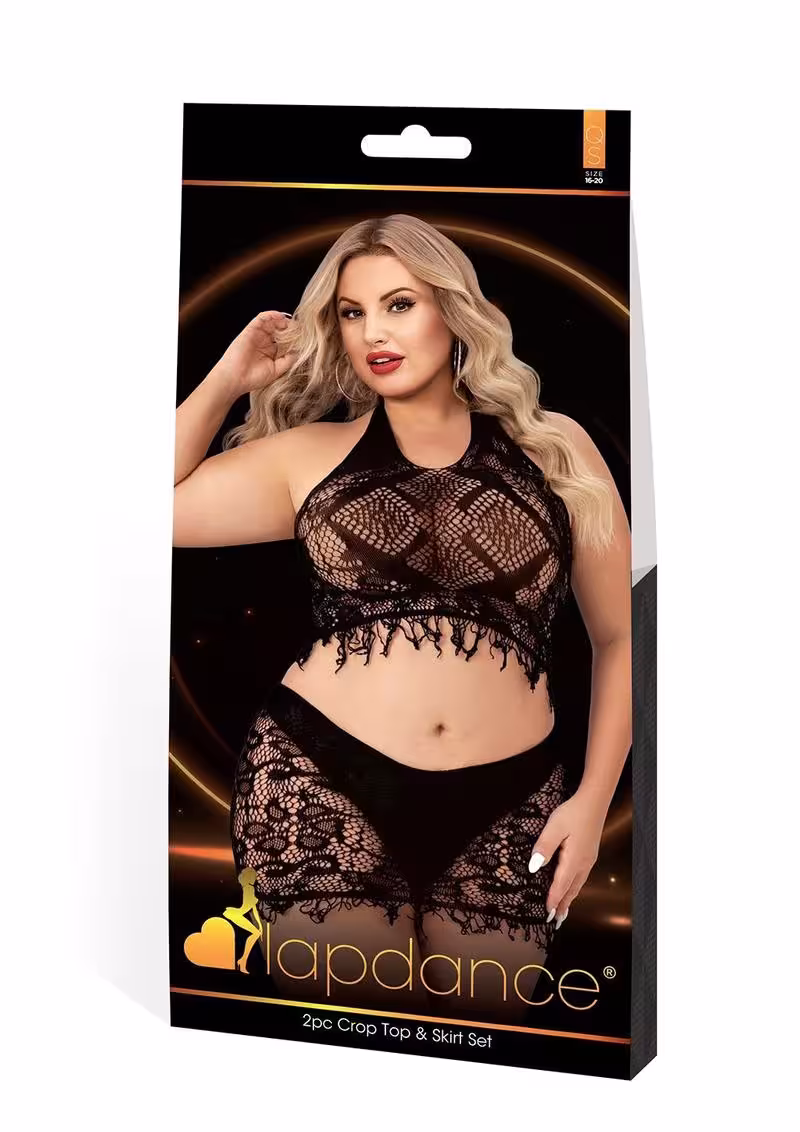 Lapdance 2 Piece Crop Top & Skirt Set Black Queen Size image 2