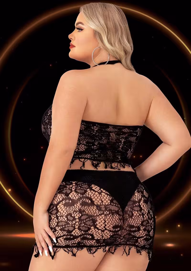 Lapdance 2 Piece Crop Top & Skirt Set Black Queen Size image 3