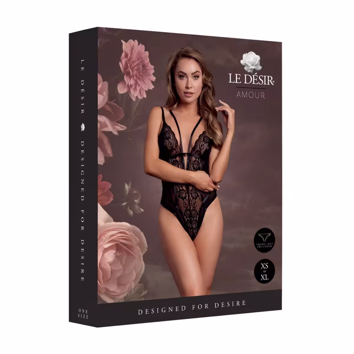 Le Desir Wireless Lace Bodysuit With Adjustable Sliders – Black image 2