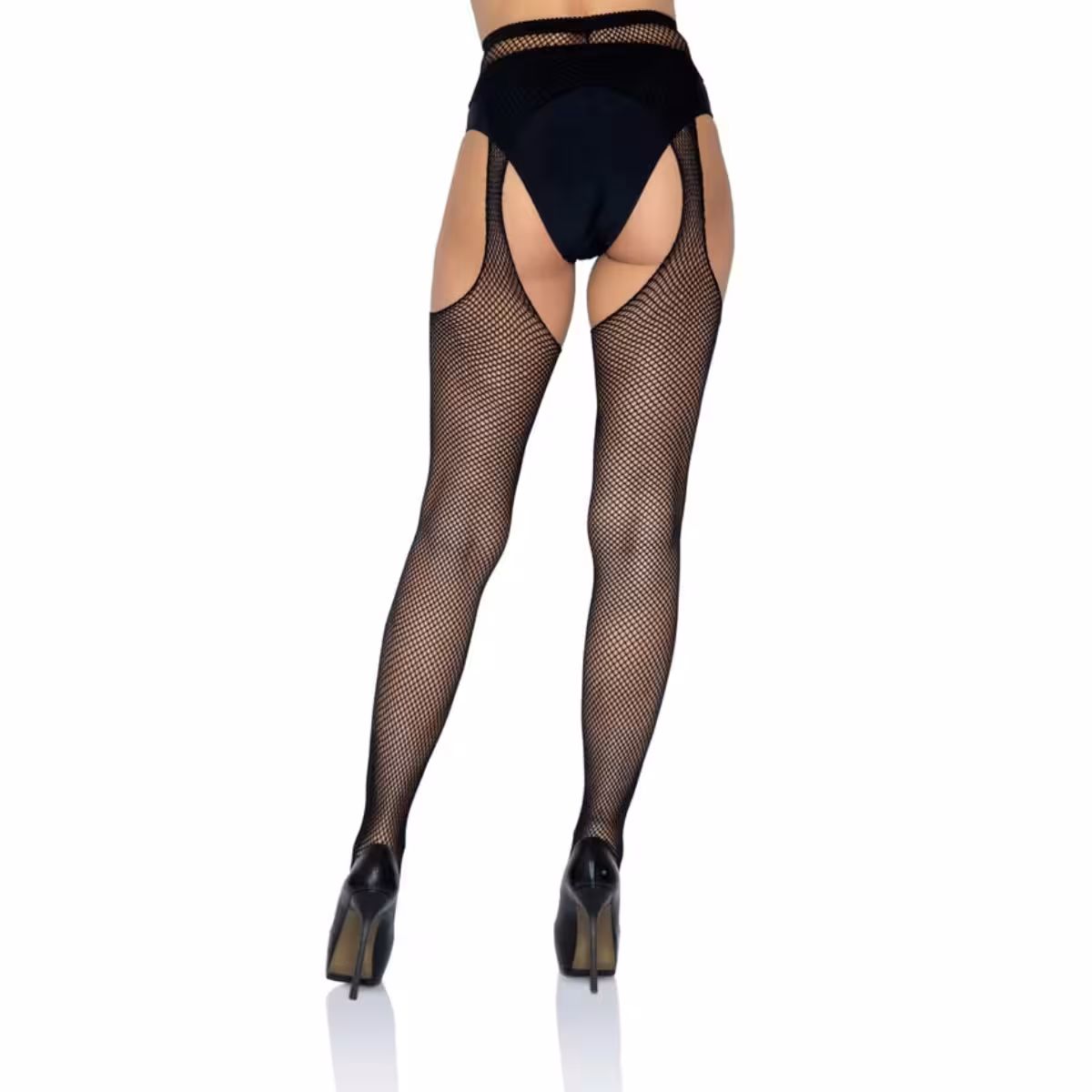 Fishnet Suspender Pantyhose – Black, OS image 2