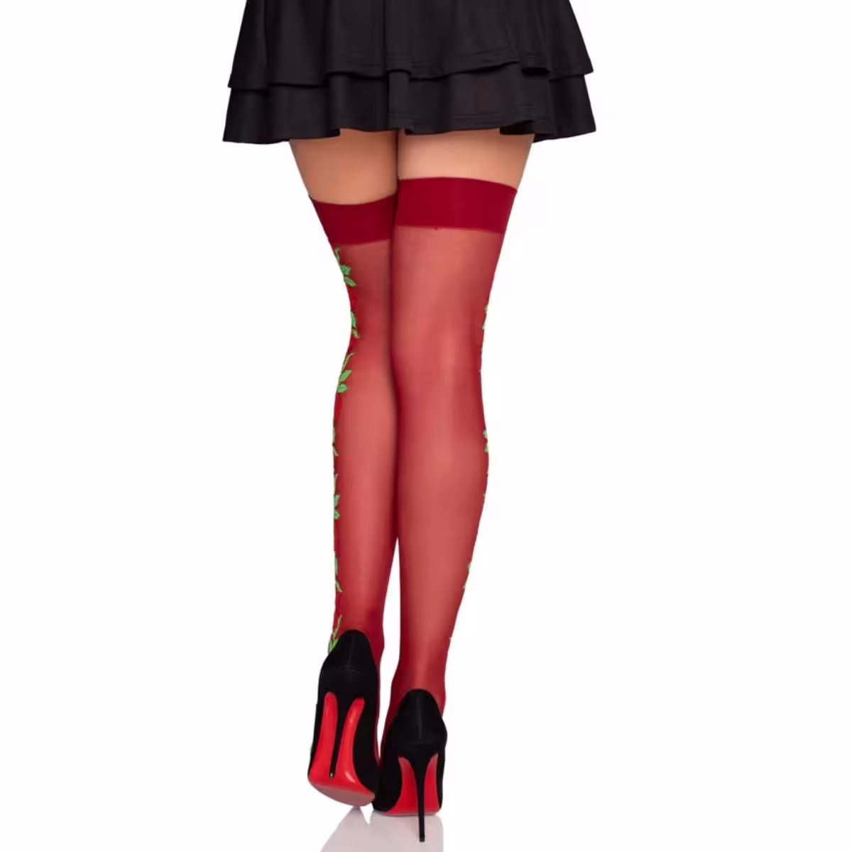 Spandex Thigh Highs with Roses – Luxurious Red Thigh Highs with Embroidered Details image 2