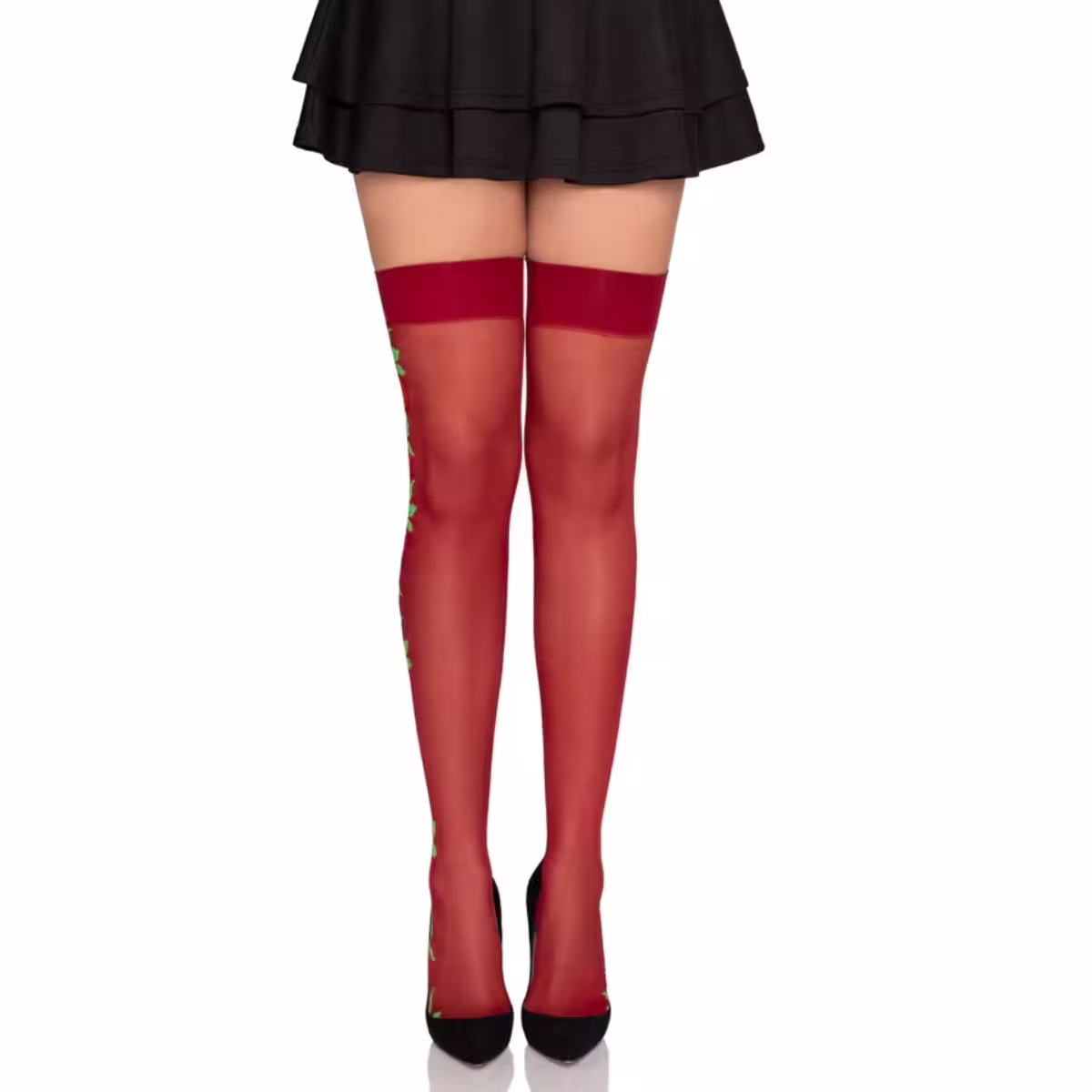Spandex Thigh Highs with Roses – Luxurious Red Thigh Highs with Embroidered Details image 3