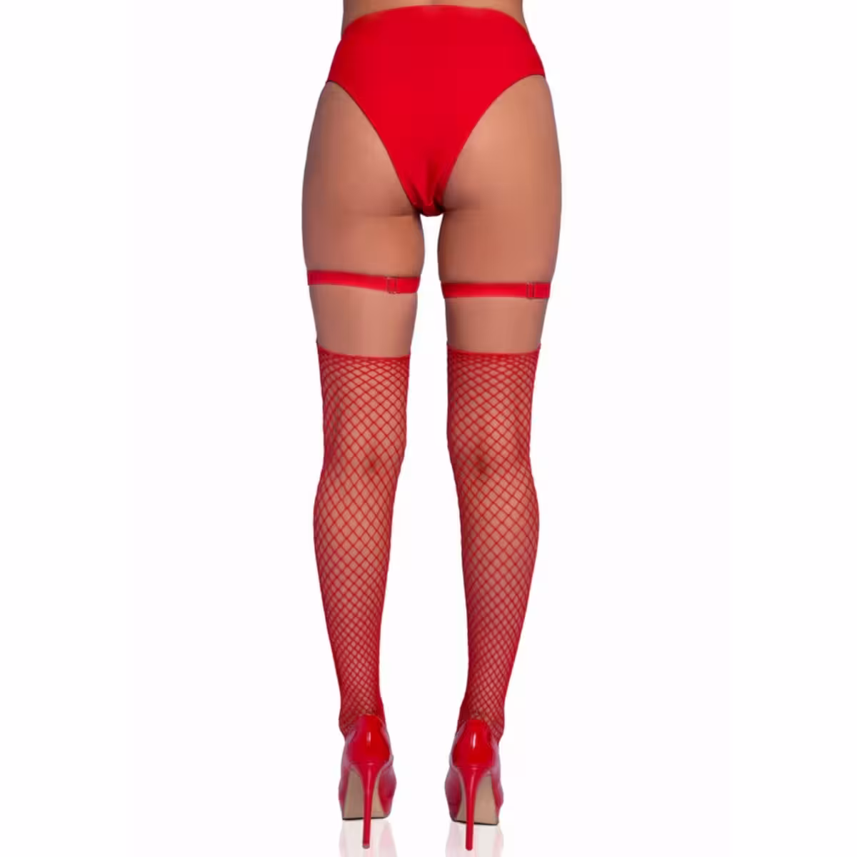 Studded Thigh High Garter with Mini Hearts Red OS