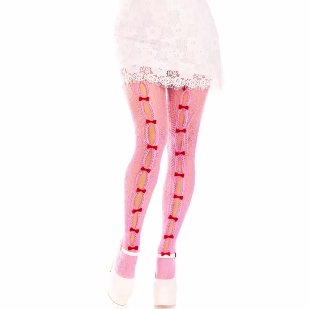 Sweetheart Striped Net Pantyhose Pink OS | Leg Avenue