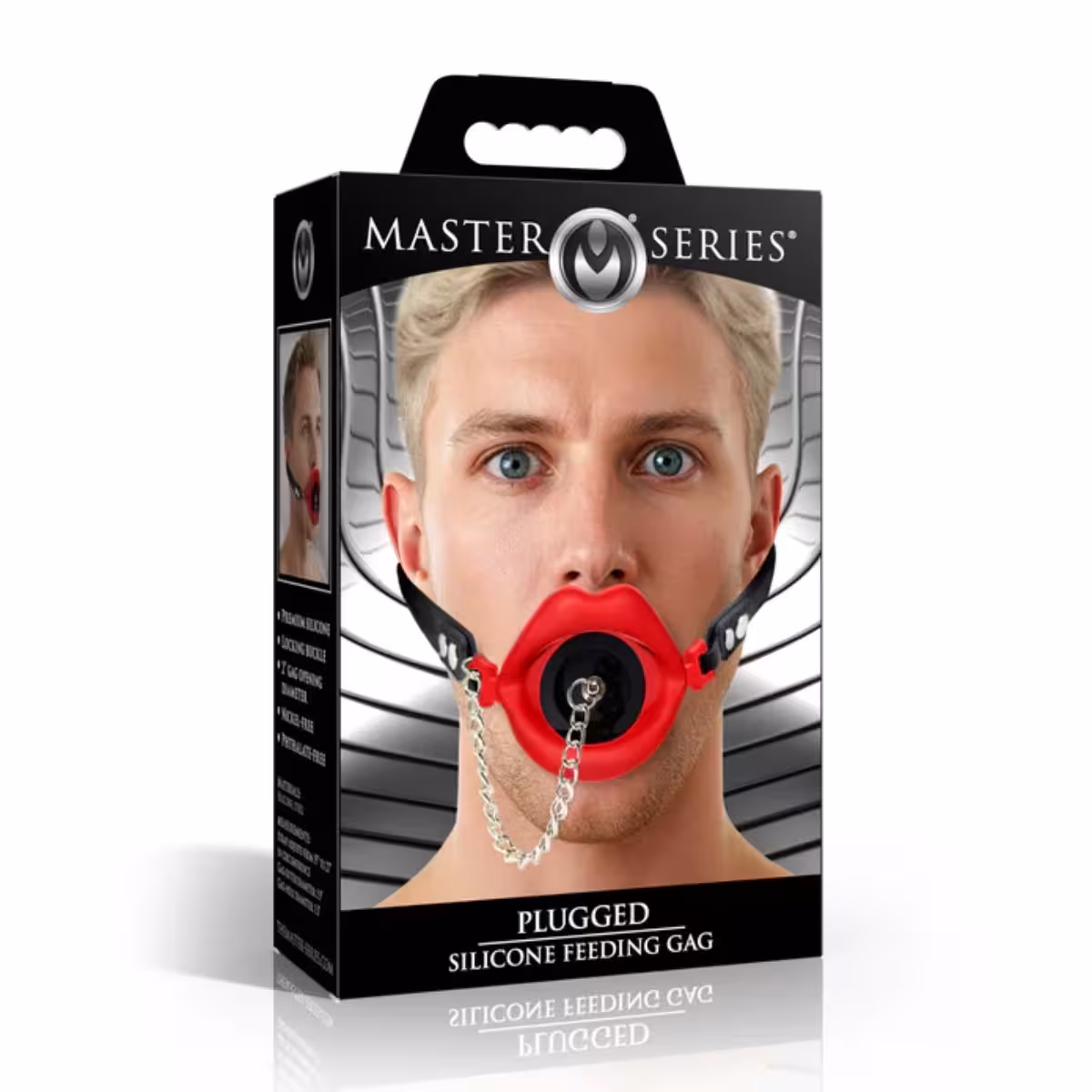 Master Series Plugged Silicone Feeding Gag in Red image 2