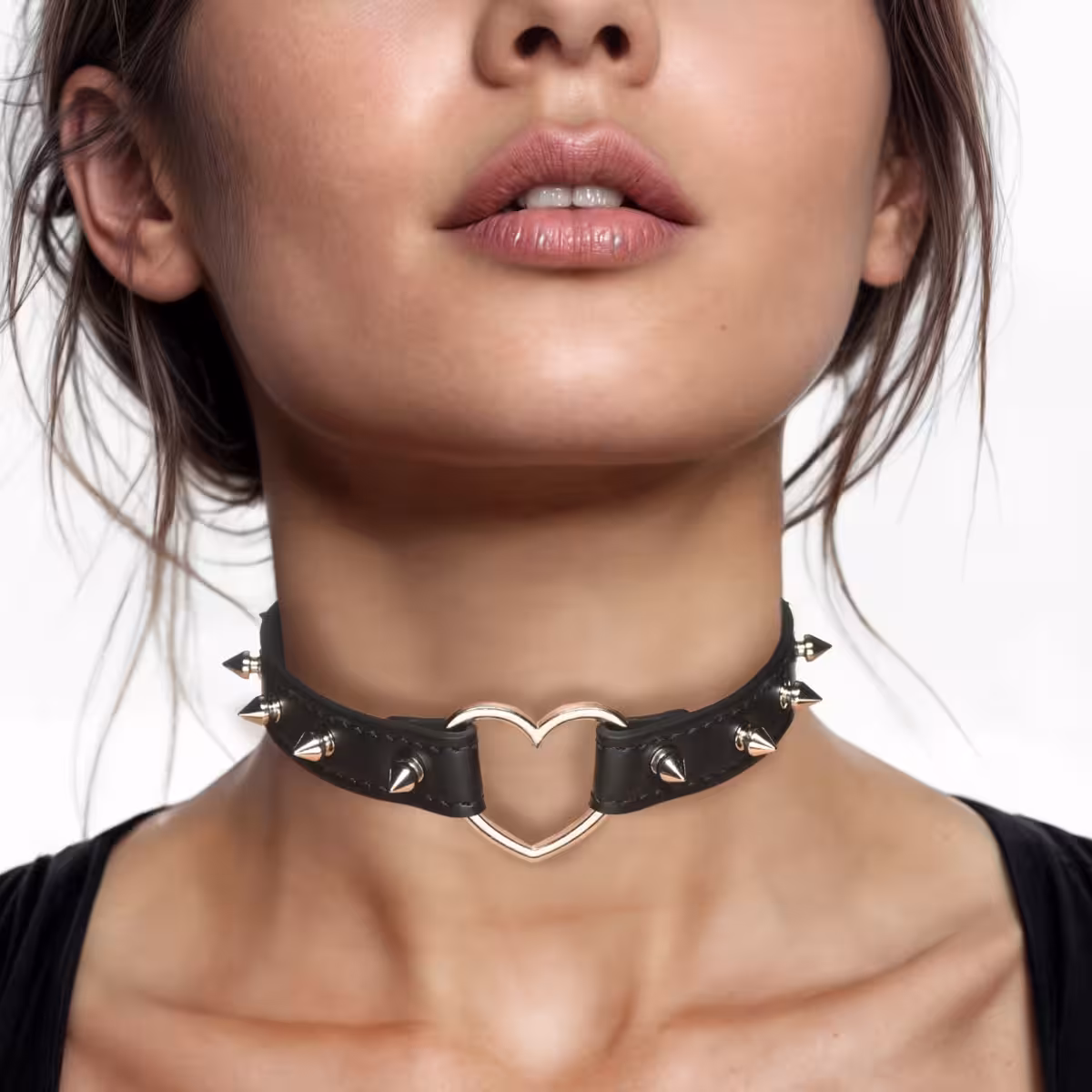 Spiked Heart Choker - Black image 8
