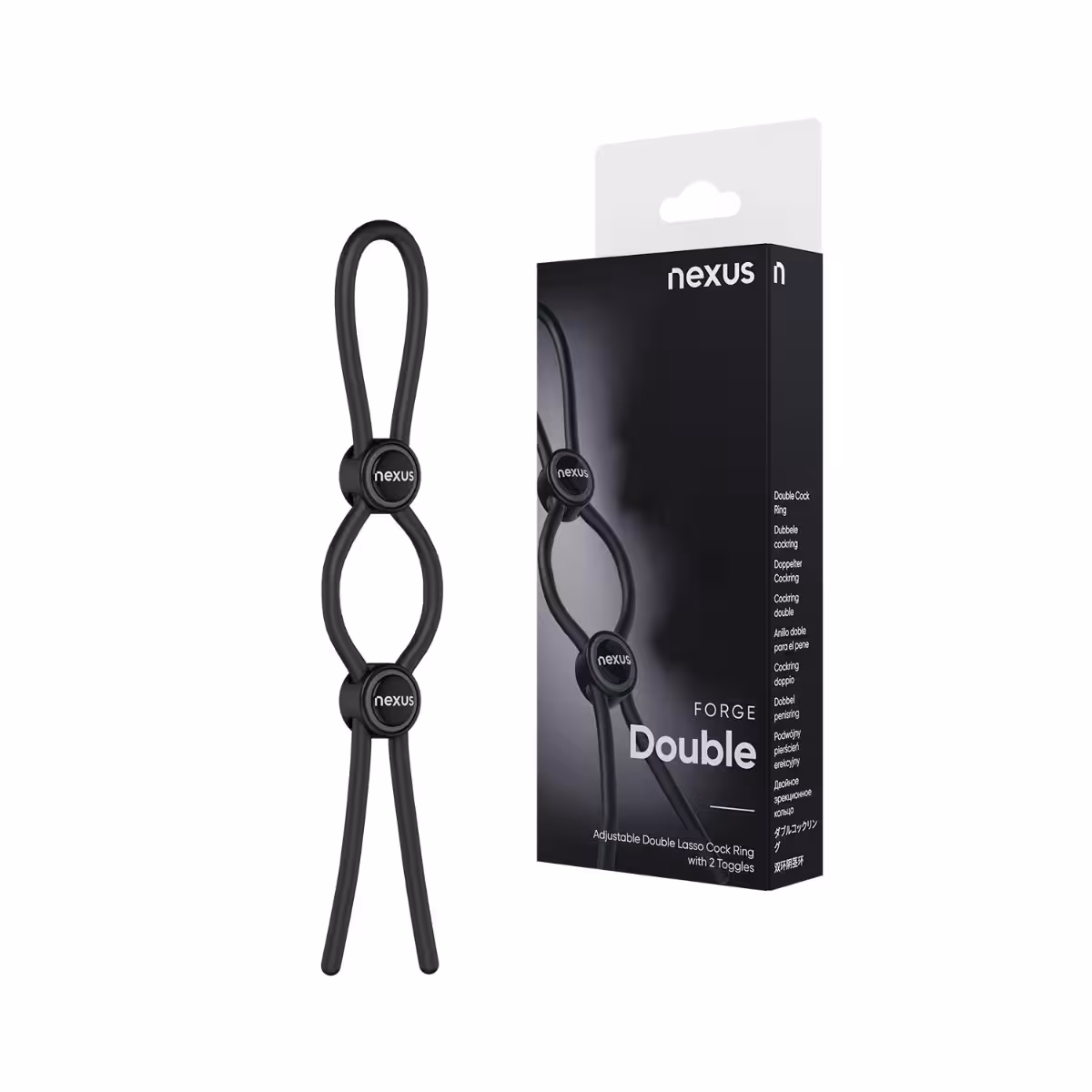 FORGE Double Adjustable Lasso Silicone Cock Ring - Black image 2