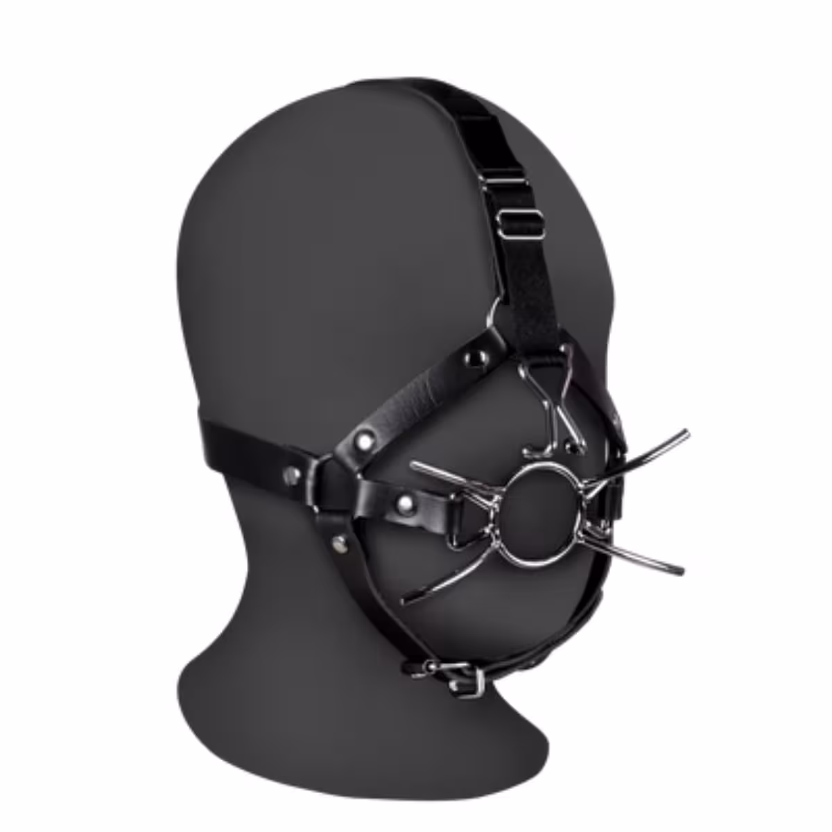 Head Harness with Spider Gag and Nose Hooks Black image 3