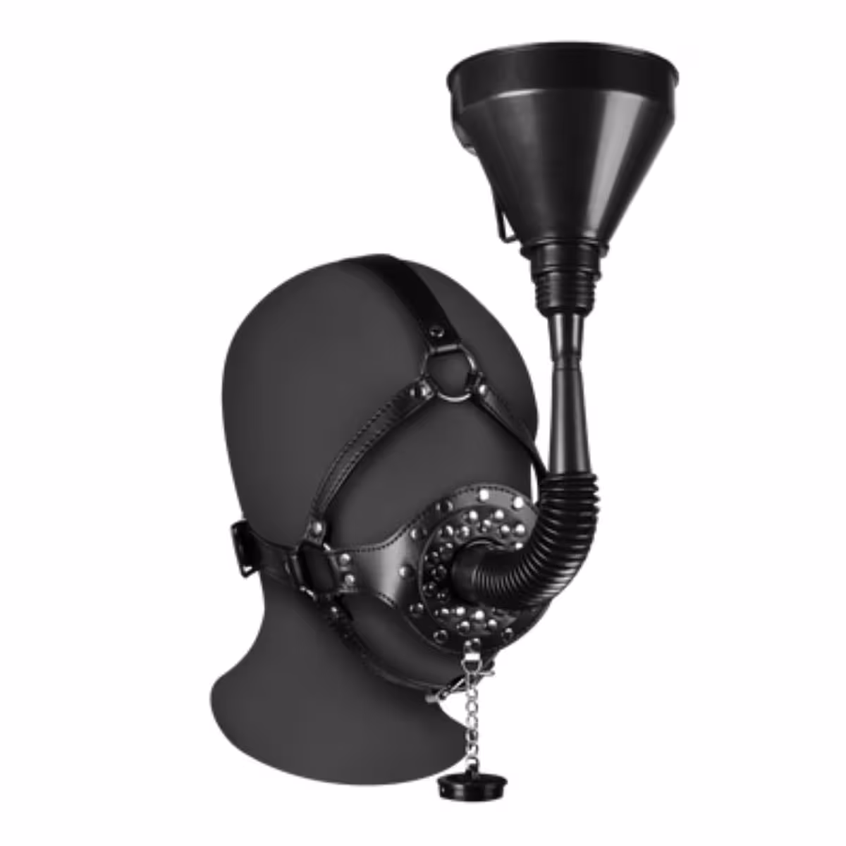 Open Mouth Gag Head Harness with Funnel Black image 3