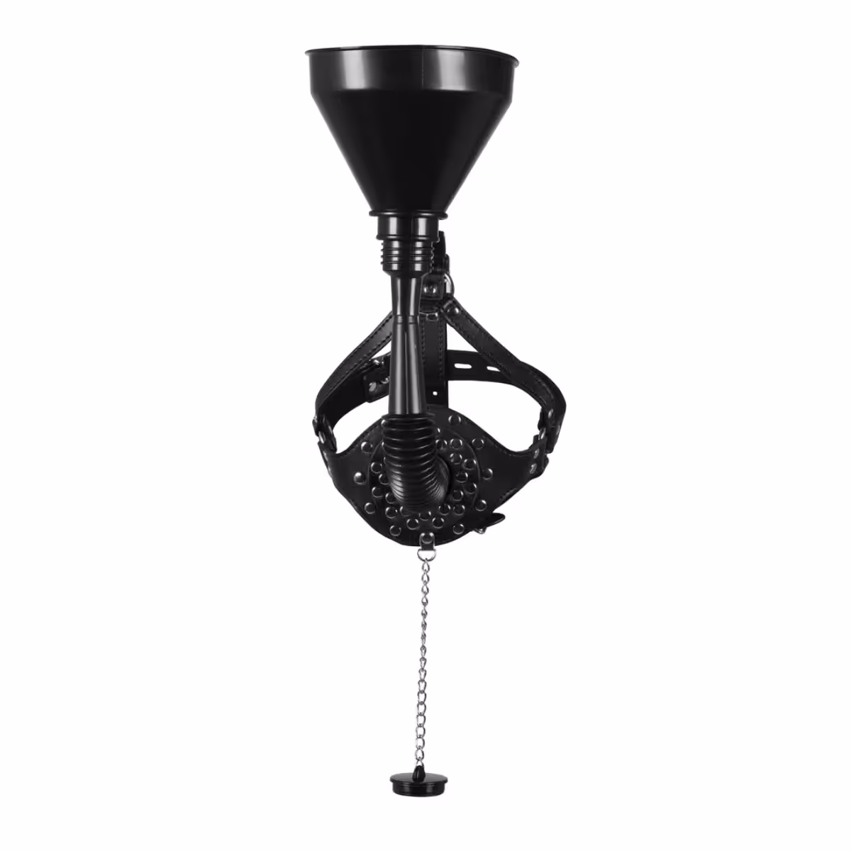 Open Mouth Gag Head Harness with Funnel Black image 4