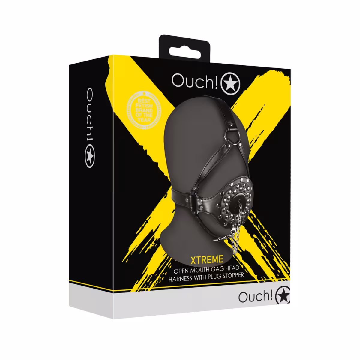 Open Mouth Gag Head Harness with Plug Stopper Black image 2