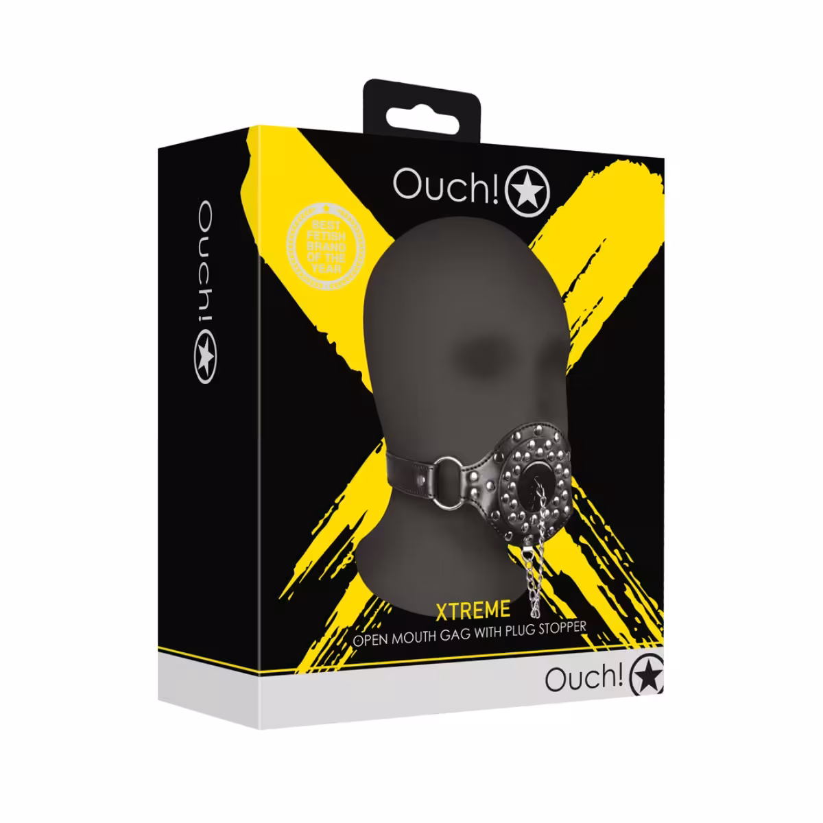Open Mouth Gag with Plug Stopper Black image 2