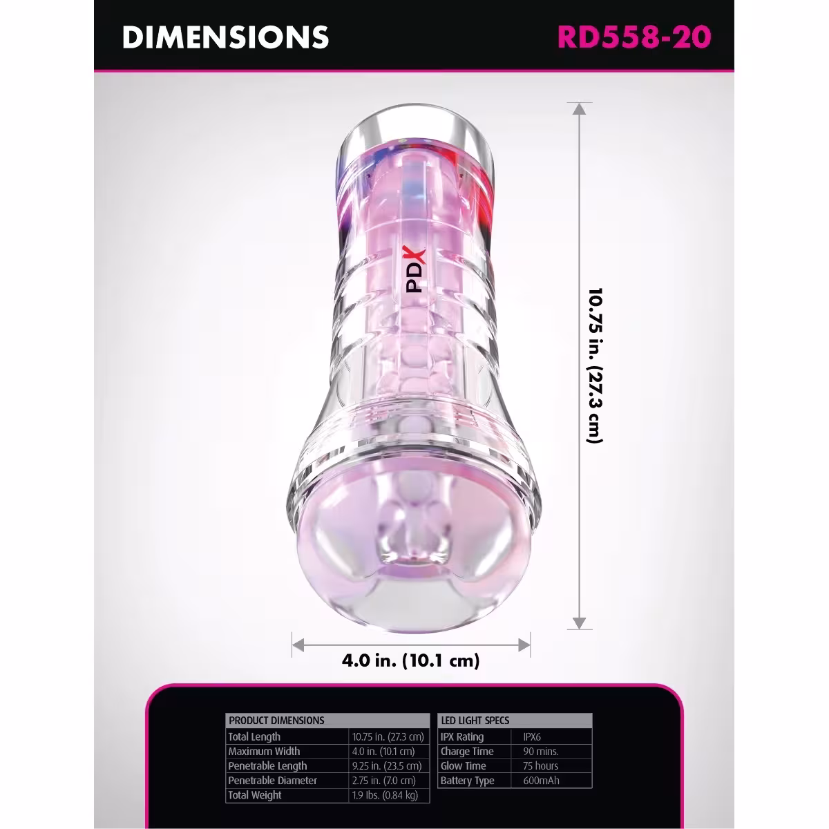 PDX Elite ViewTube XXL See Thru EZ Grip LED Stroker – Premium Intimate Wellness image 4