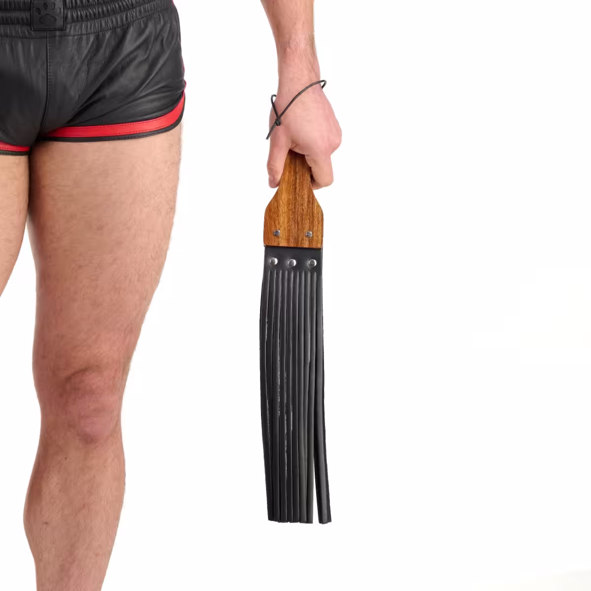 Prowler RED Leather and Wood Fringe Paddle