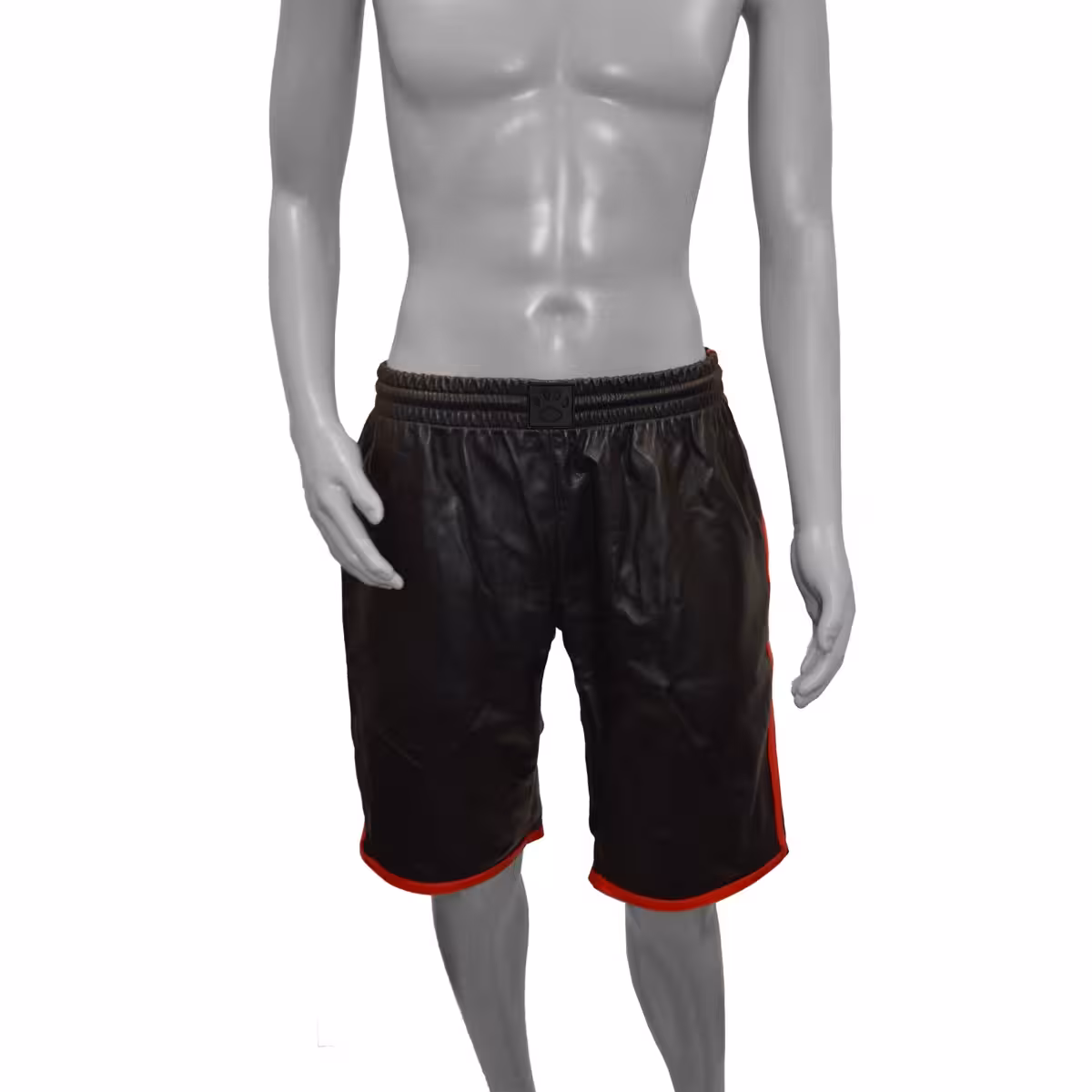 Prowler RED Leather Long Sports Shorts – Black with Red Trim – Small image 3