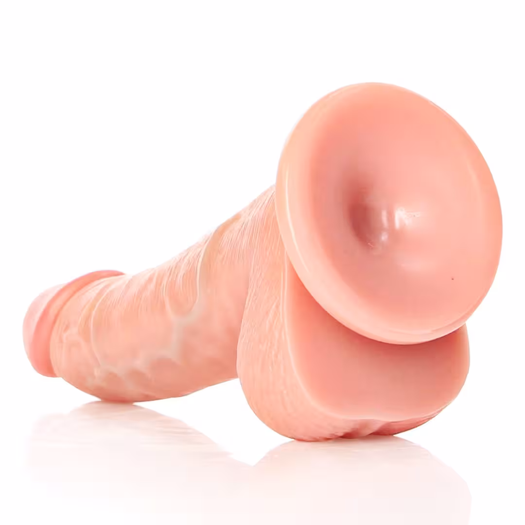 RealRock Curved Realistic Dildo With Balls & Suction Cup Pink 6 Inch image 3