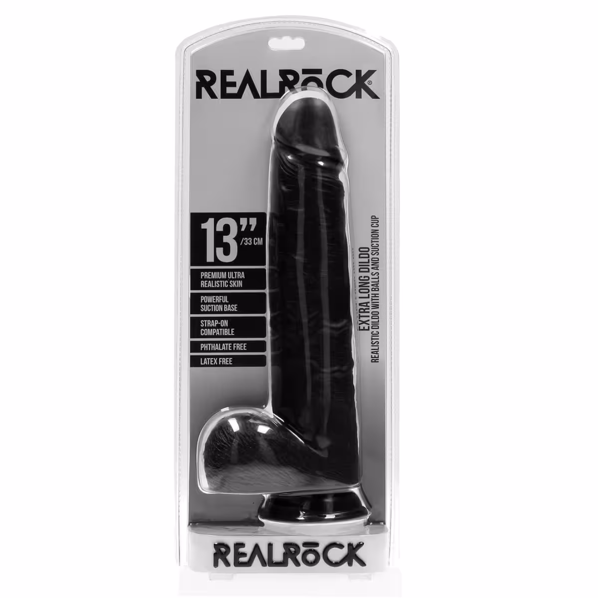 RealRock Extra Long Dildo With Balls Black 13 Inch image 2