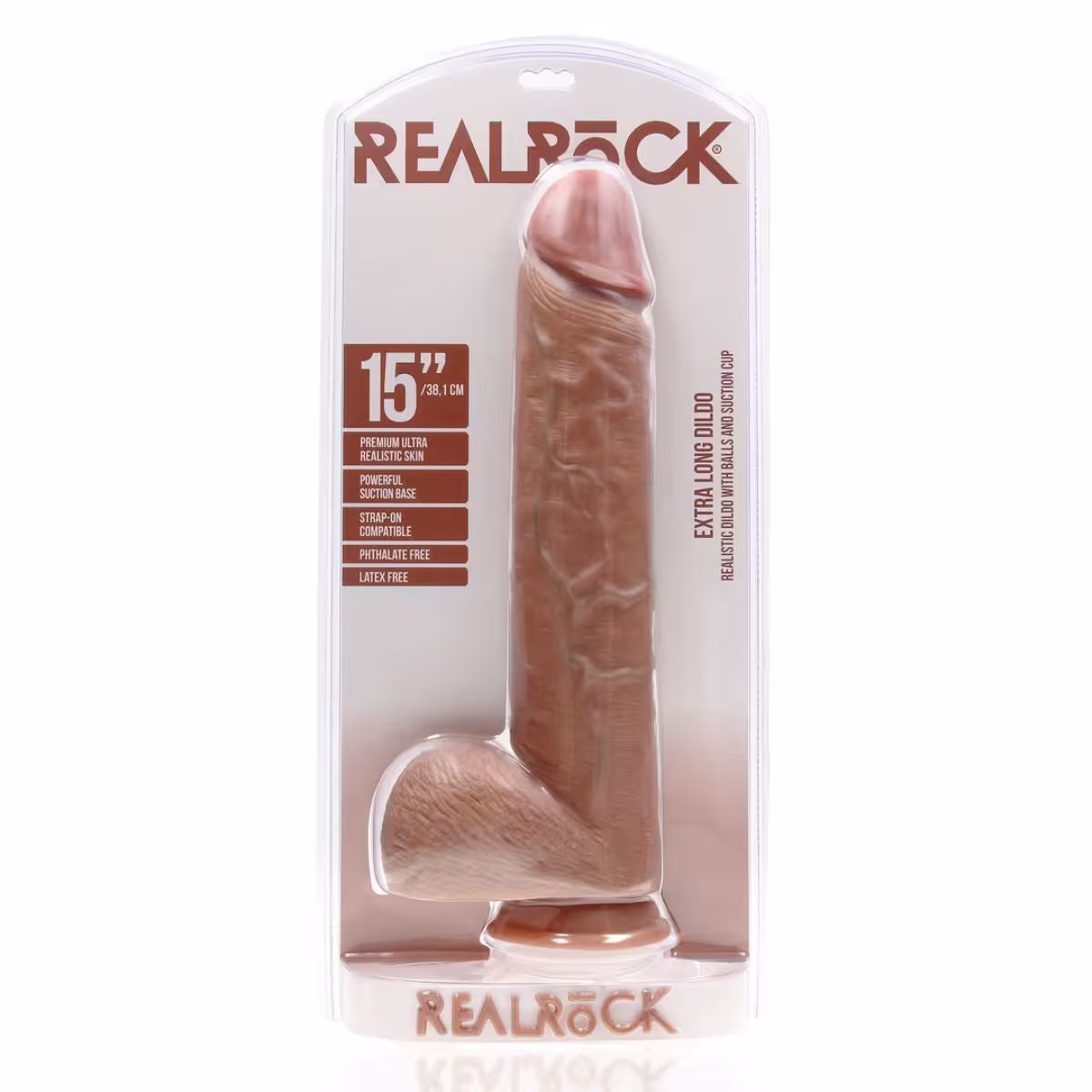 RealRock Extra Long Dildo With Balls Tan 15 Inch image 2