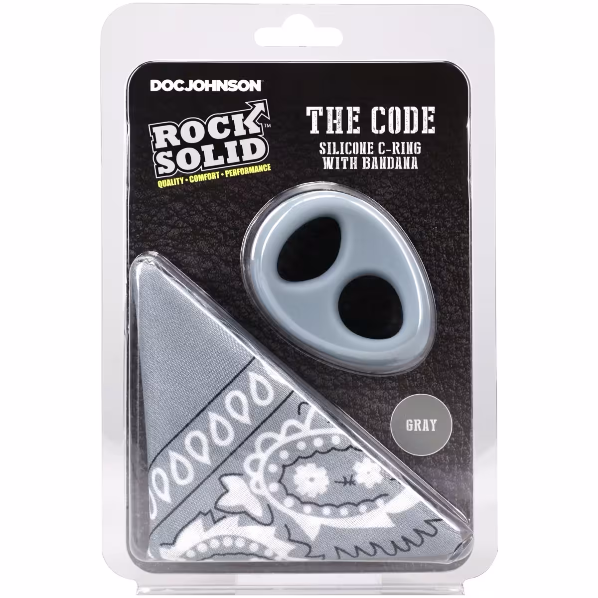 Rock Solid The Code Silicone Cock Ring with Bandana – Gray Black image 2