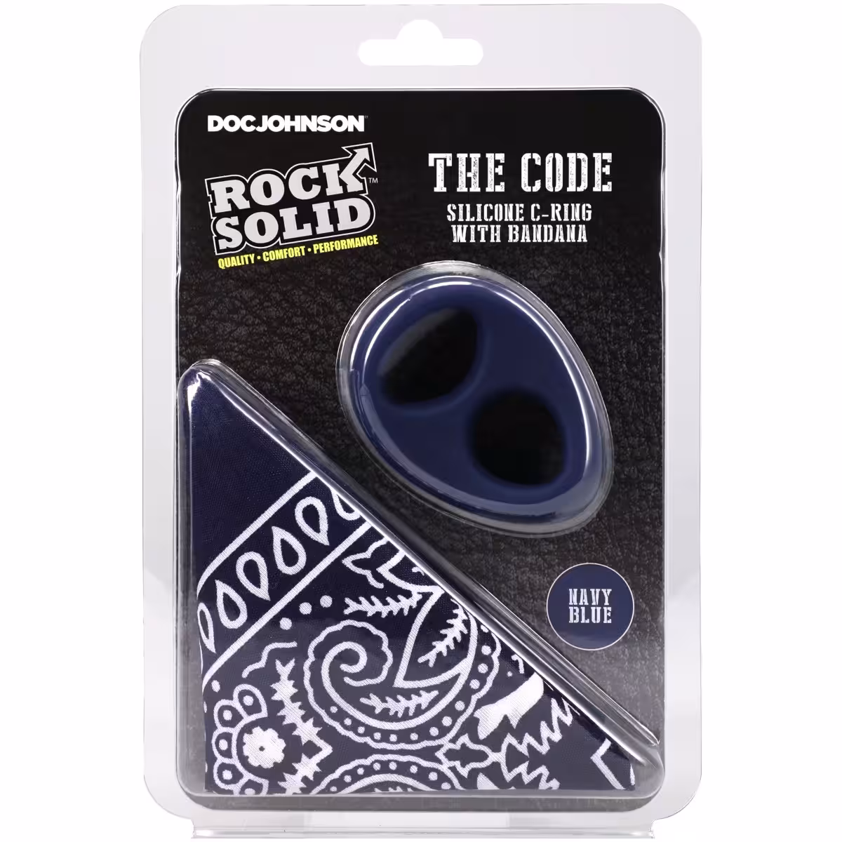 Rock Solid The Code Silicone Cock Ring with Bandana – Navy Blue & Black image 2