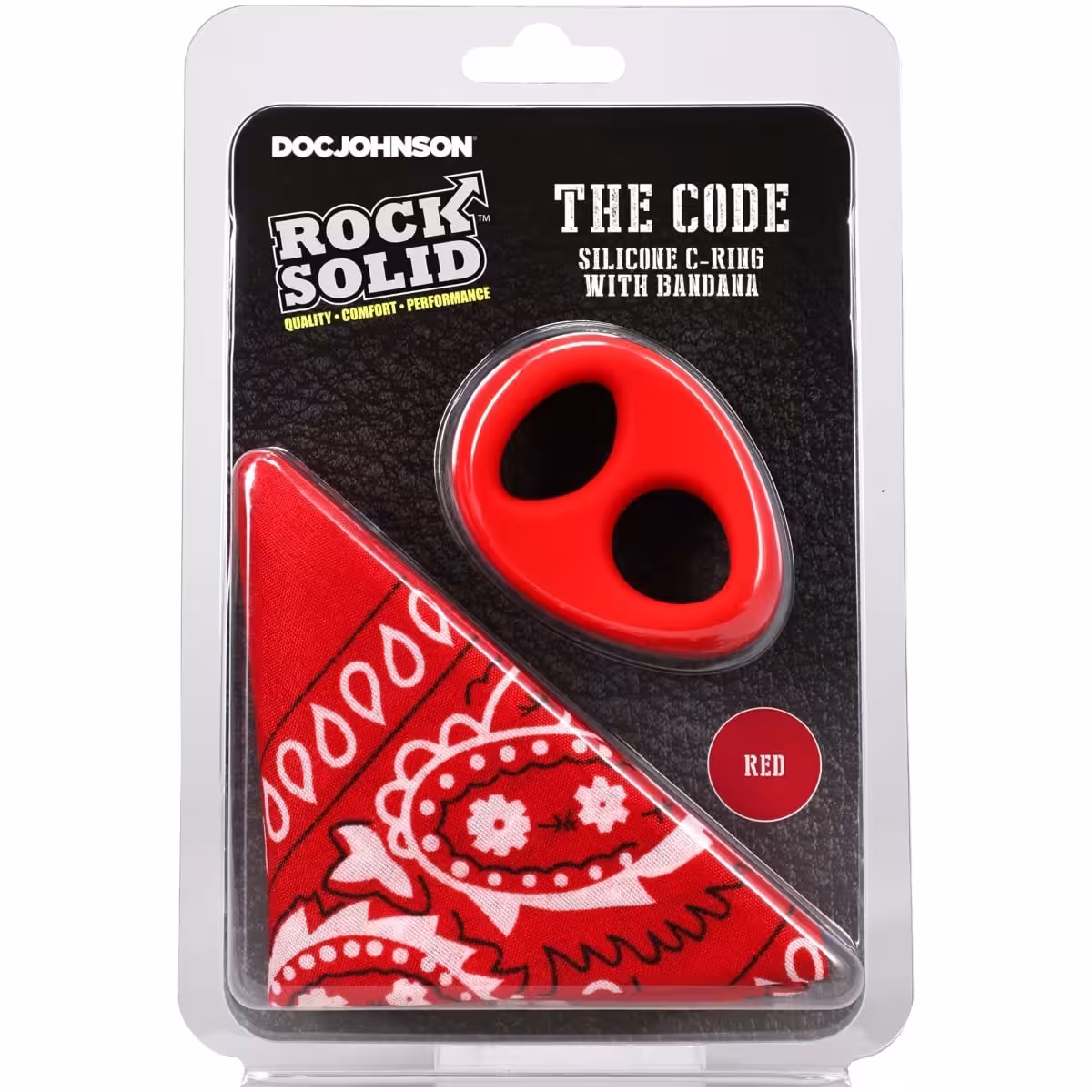 Rock Solid The Code Silicone Cock Ring with Bandana – Red Black image 2