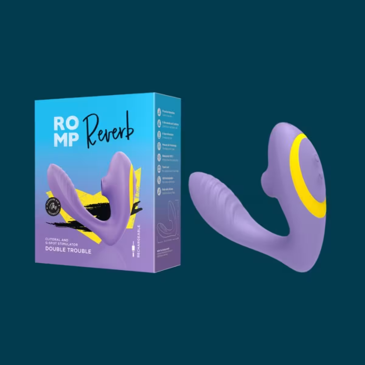 ROMP Reverb Rabbit Clitoral Vibrator Double Trouble Purple image 3