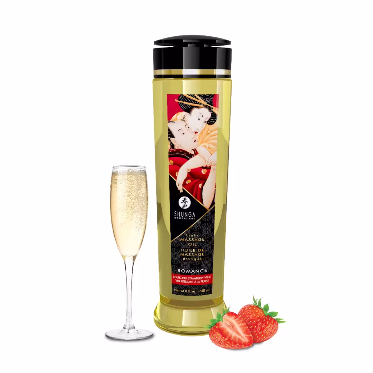 Shunga Massage Oil Romance / Sparkling Strawberry Wine – Premium Sensory Experience