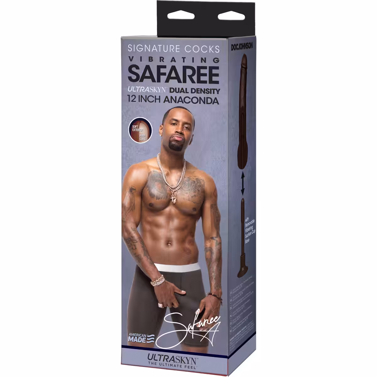 Signature Cocks Safaree Samuels Anaconda Vibrating Ultraskyn Cock with Suction Base – 12 inch Black image 5