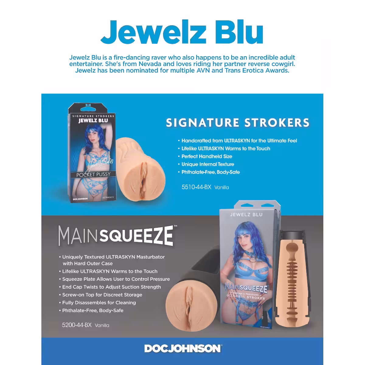 Doc Johnson Signature Strokers Jewelz Blu ULTRASKYN Pocket Pussy image 7