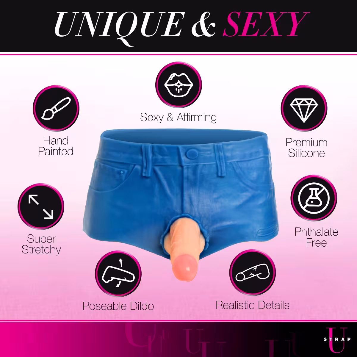 Strap U Booty Shorts 6" Dildo Silicone Strap On Harness Small image 7