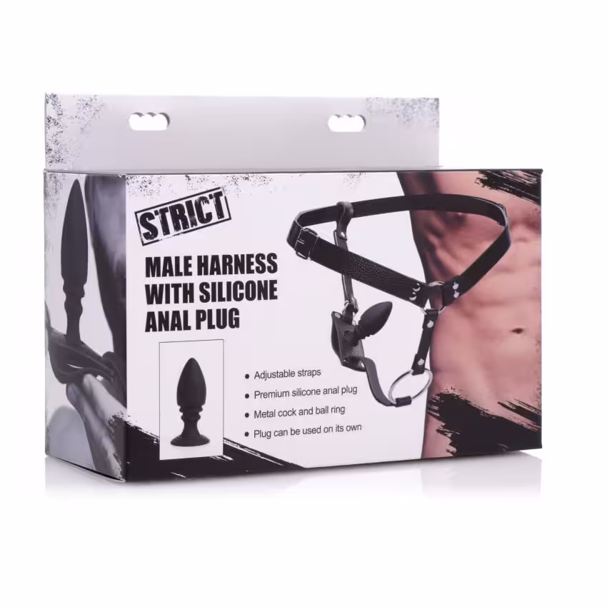 Strict Male Cock Ring Harness With Silicone Anal Plug image 2
