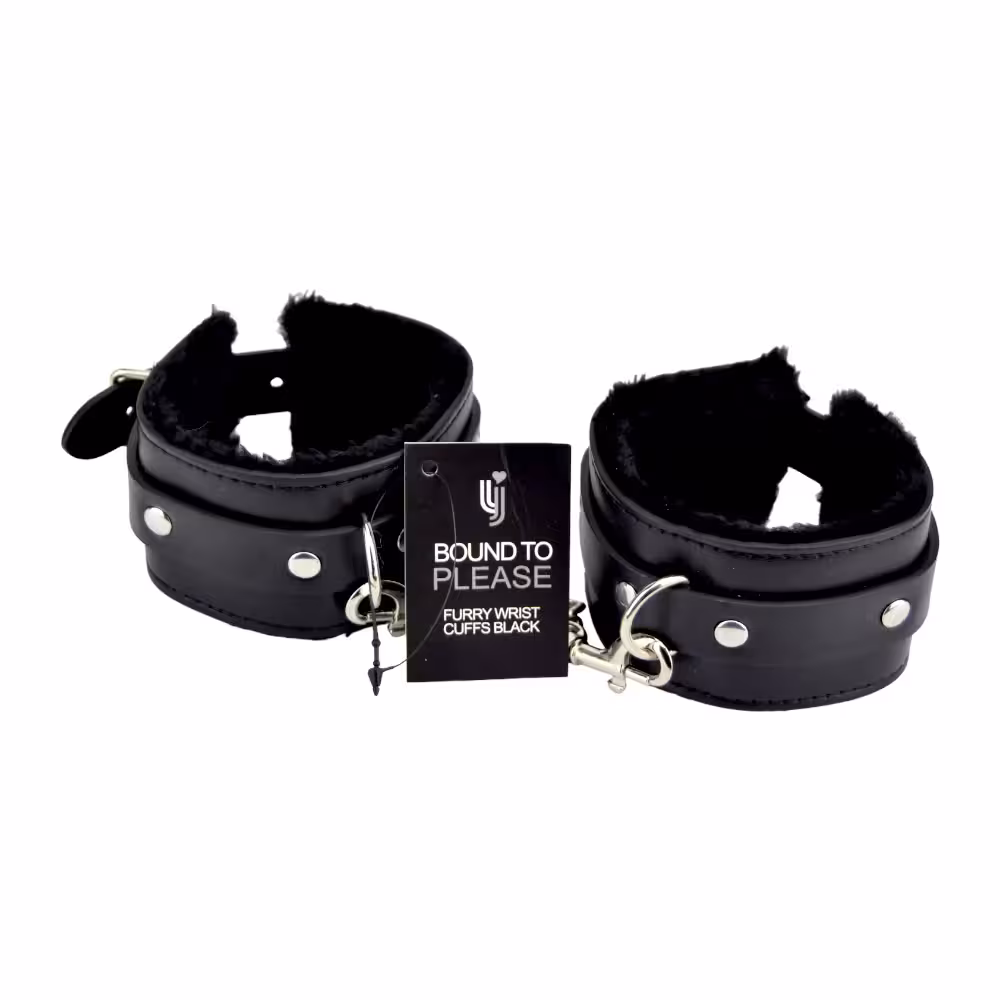 Bound to Please Furry Plush Wrist Cuffs Black image 2