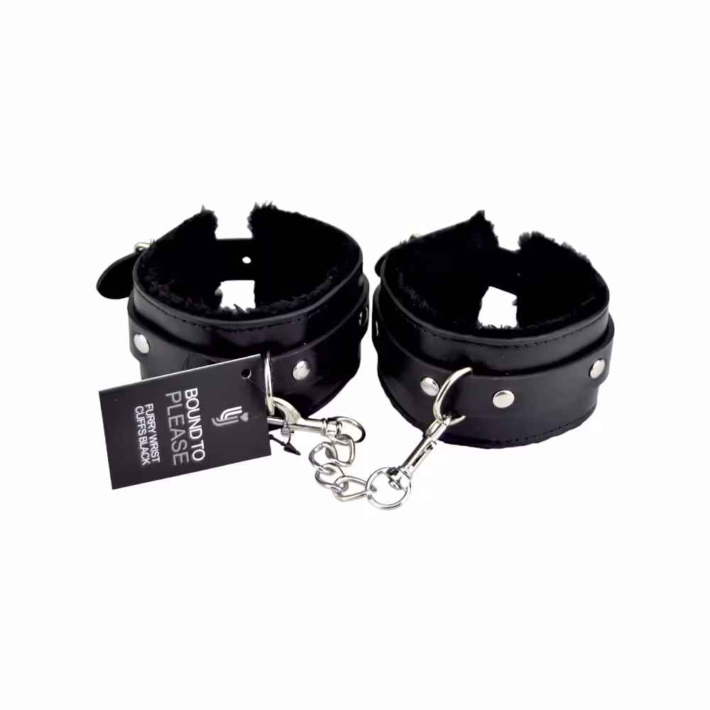 Bound to Please Furry Plush Wrist Cuffs Black image 3